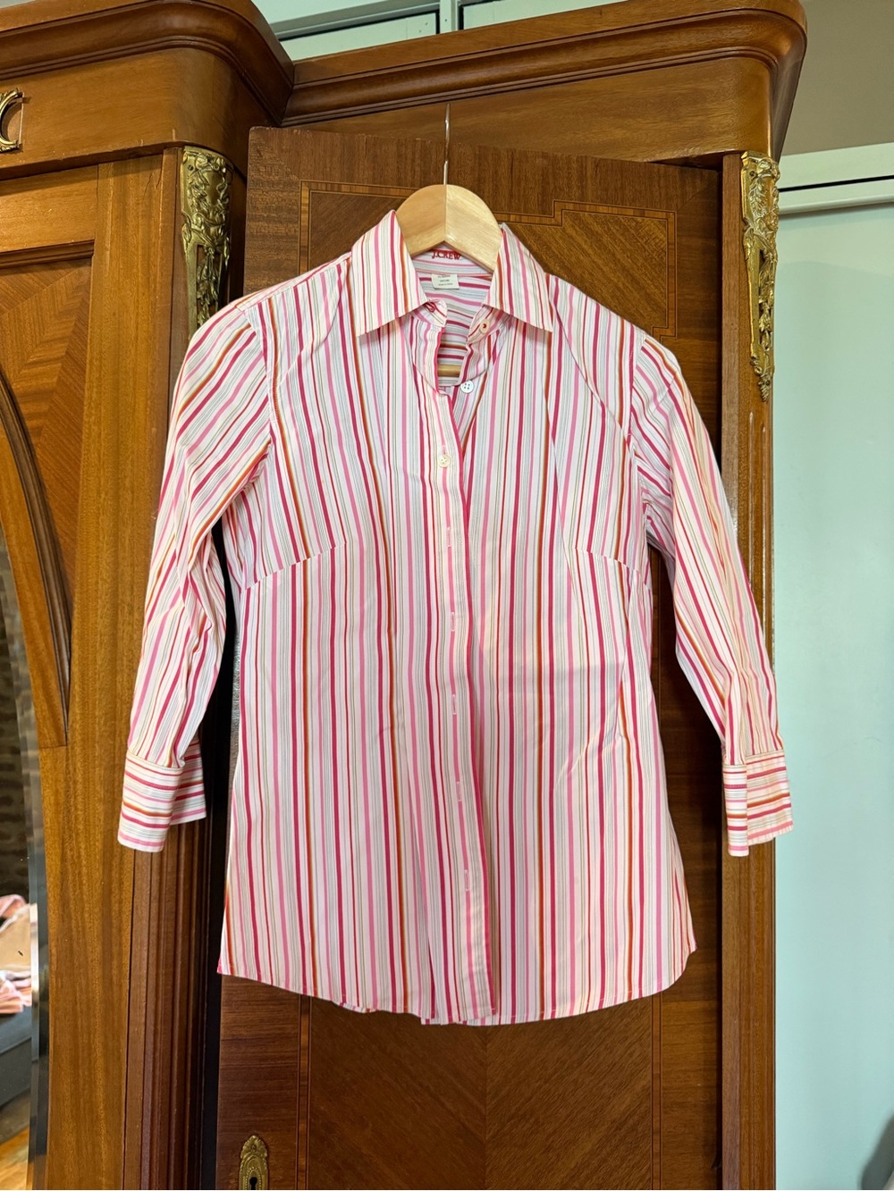 J. Crew Pink and White Striped Collared Shirt